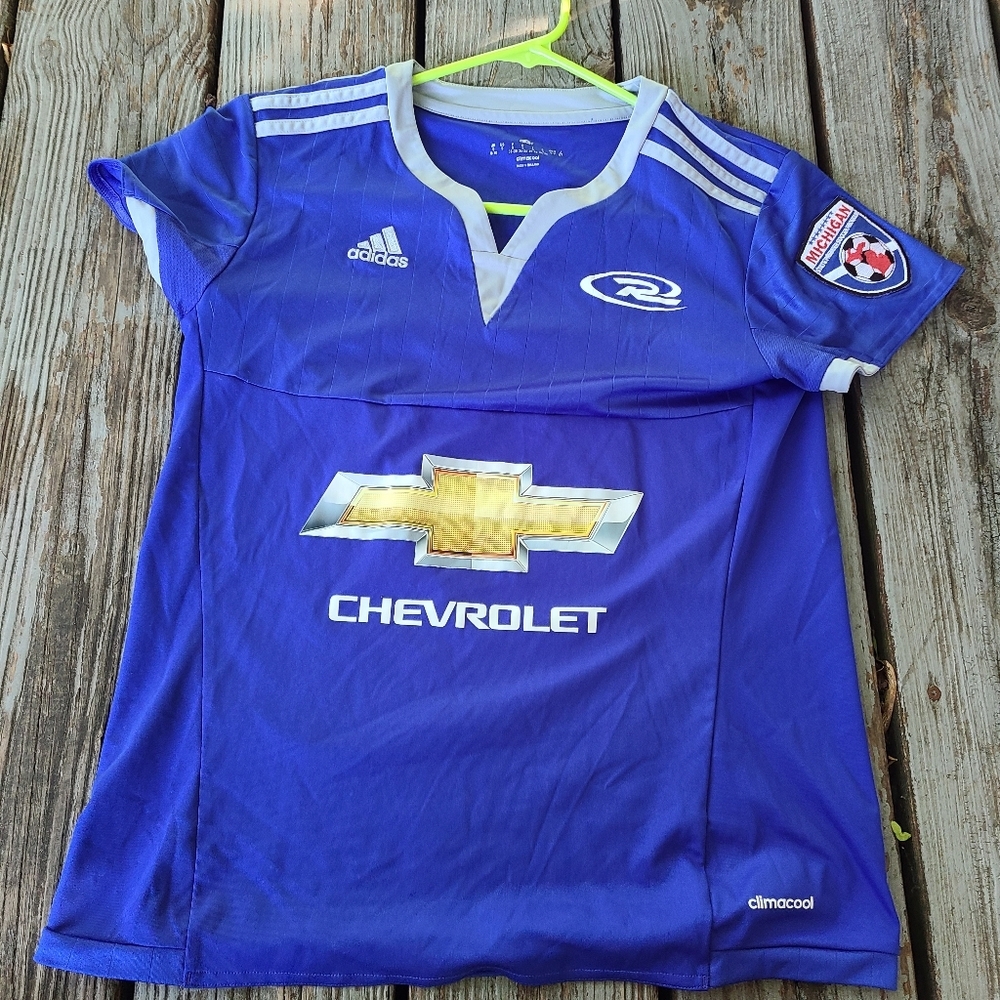 Adidas Blue Soccer Jersey with Crew Neck and Short Sleeves